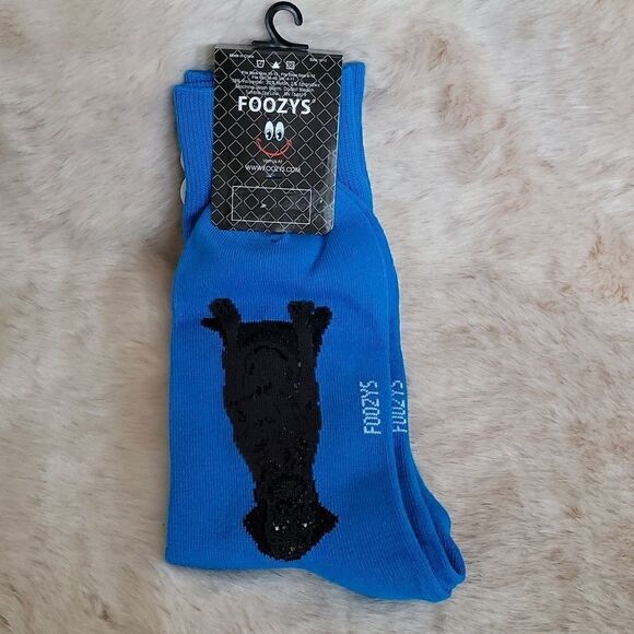 FOOZYS MEN'S "BEWARE OF DOG" BLACK LABRADOR ROYAL BLUE CREW SOCKS, NEW WITH TAGS - Picture 4 of 6